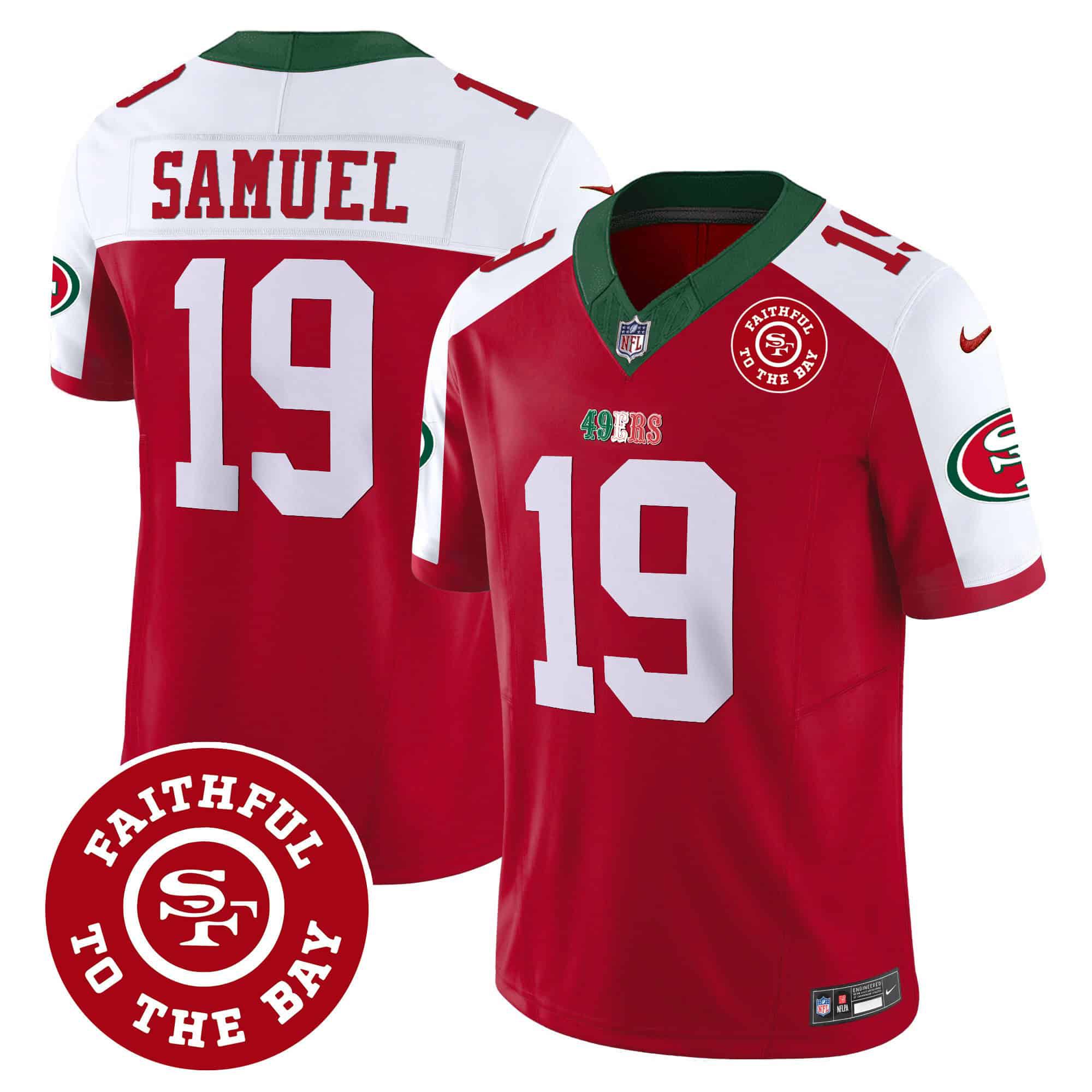 Men San Francisco 49ers 19 Samuel Red 2024 Nike Mexico Faithful To The Bay Patch Vapor NFL Jersey style 1